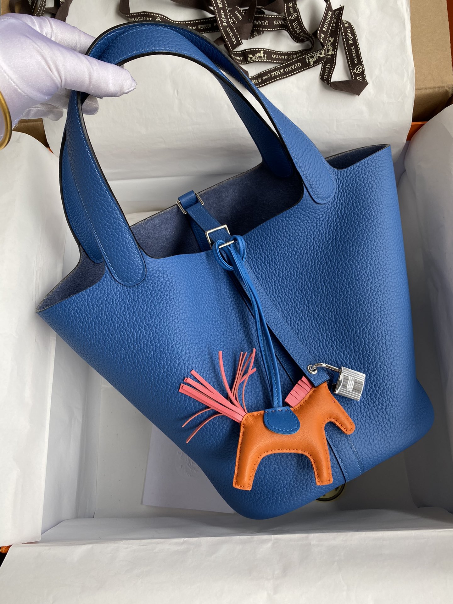 Hermes Picotin Lock 22 Bag In Dark Blue Clemence Leather